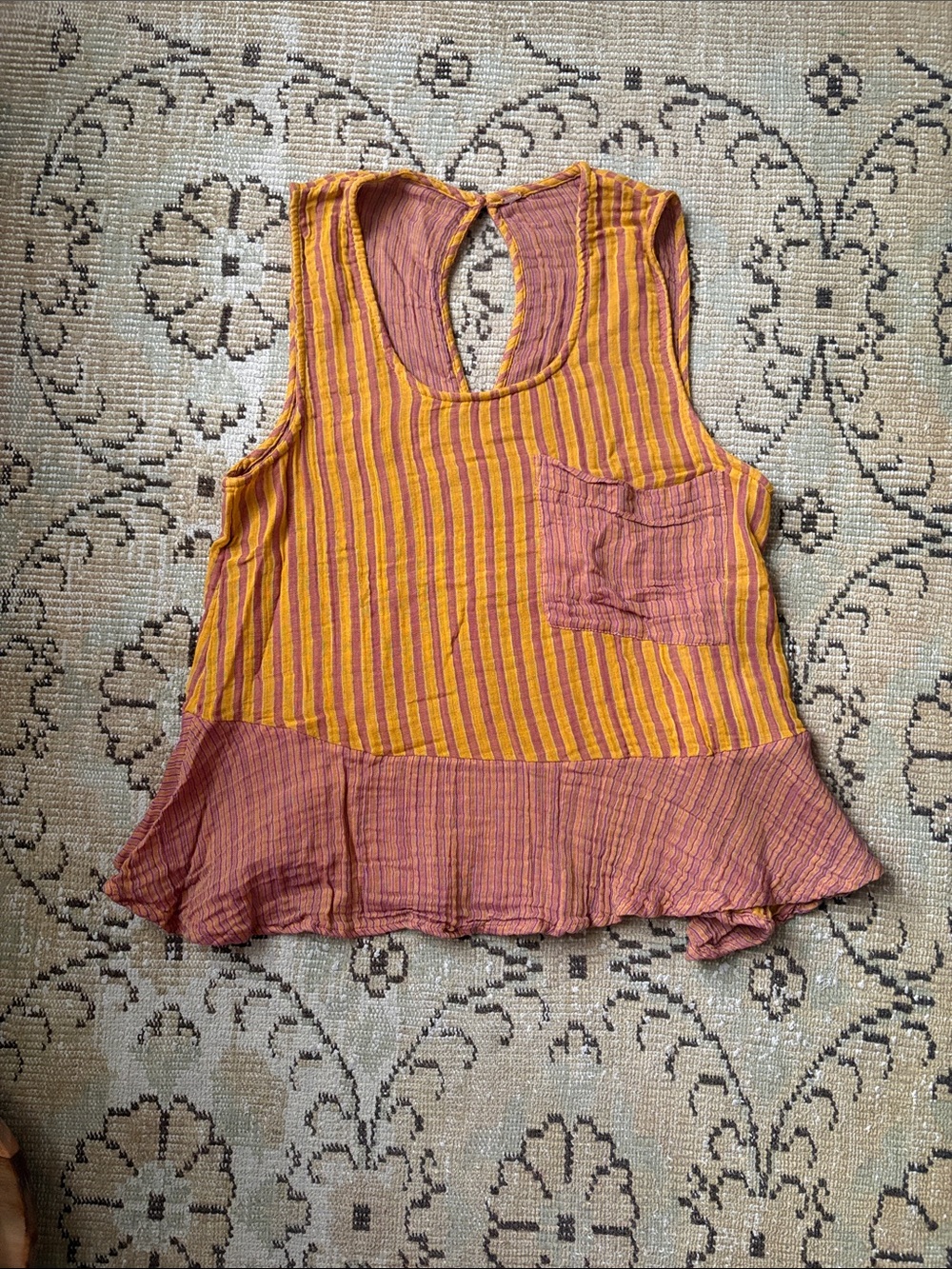 Free People Striped Pocket Tank in Mustard Yellow & Rust